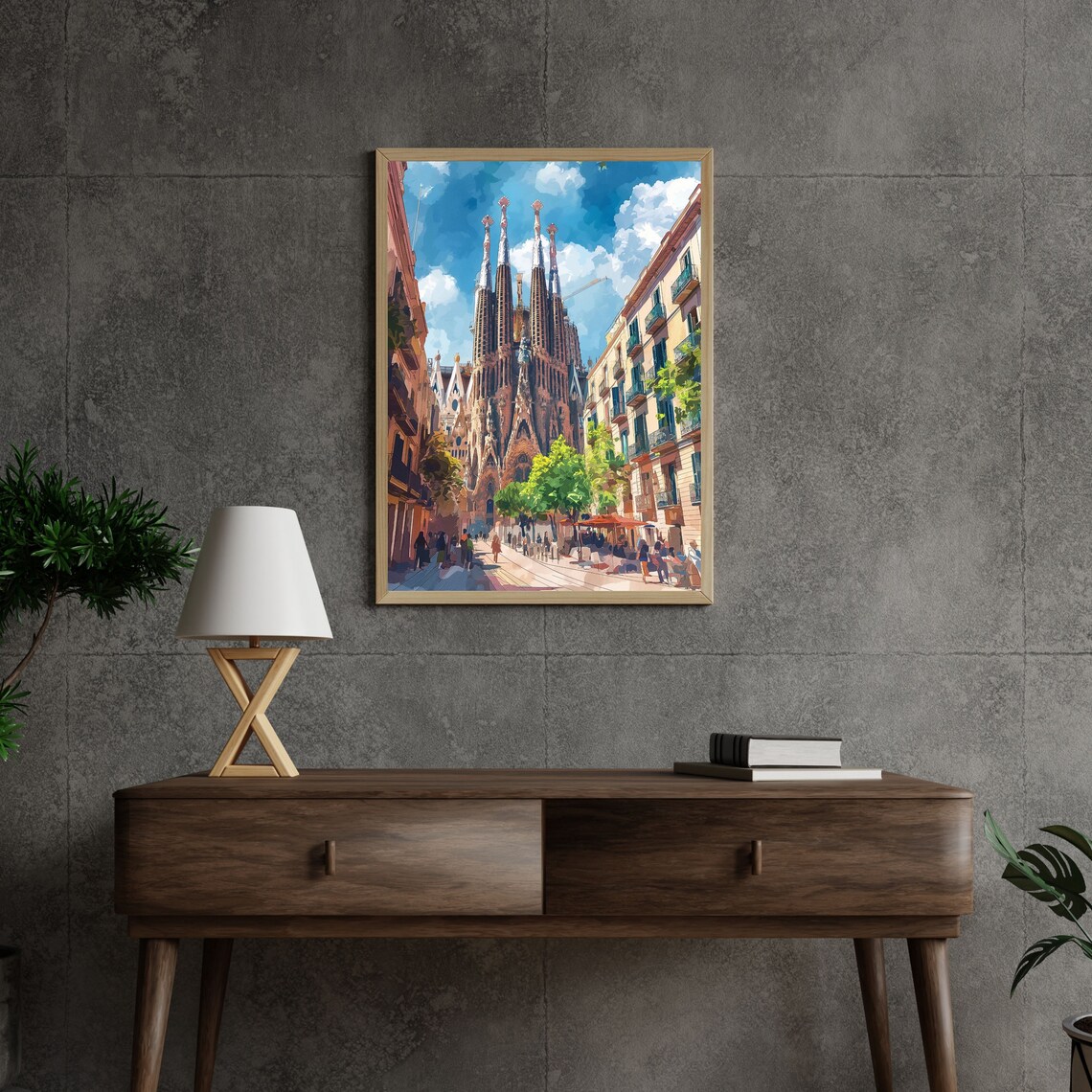 Barcelona Watercolor Travel Poster, Christmas Spain - Image 2