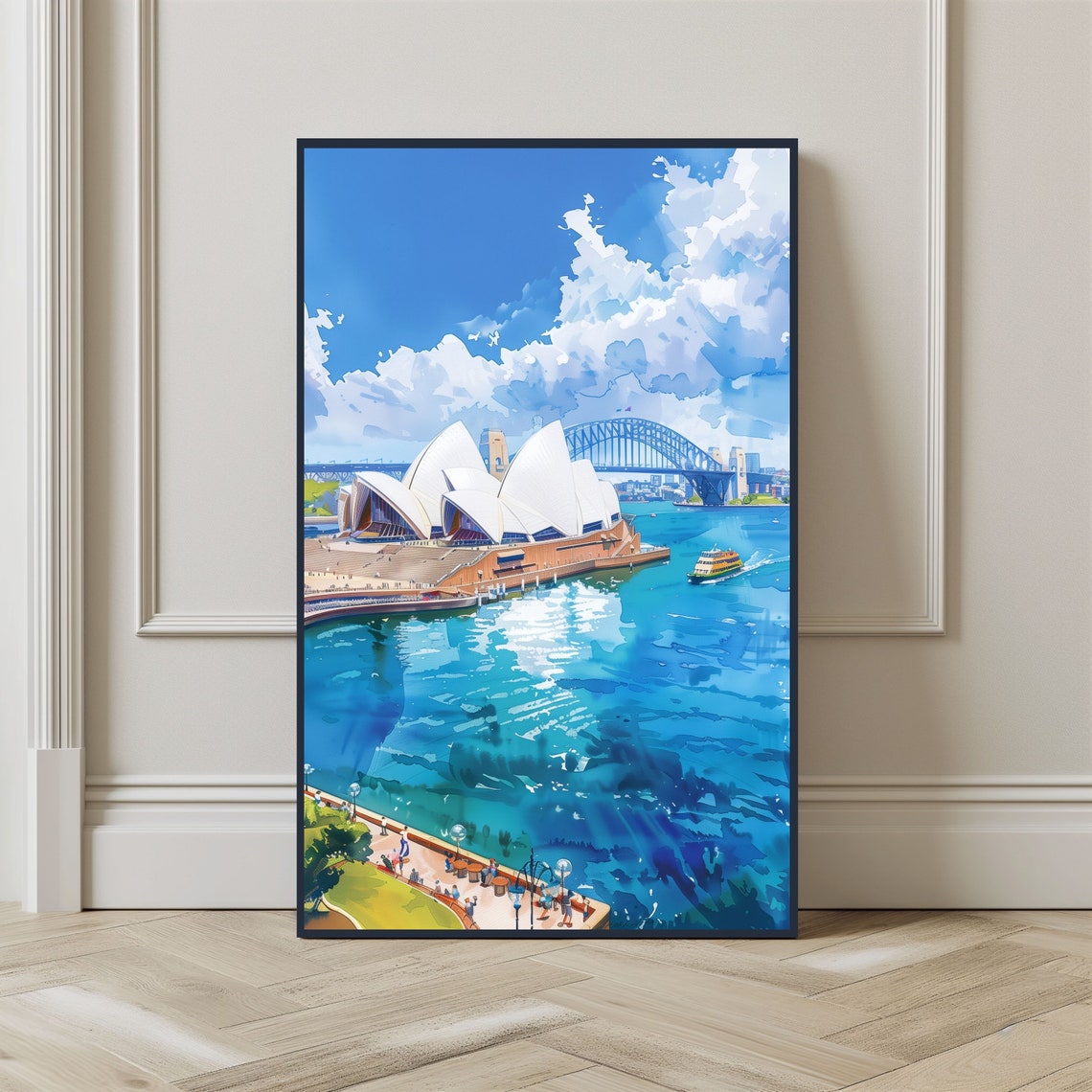 Sydney City Watercolor Travel Poster, Opera House