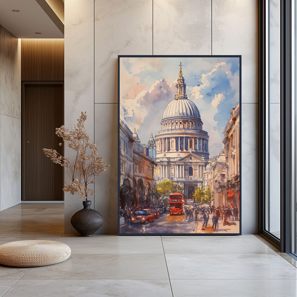 Watercolor London St Pauls Cathedral Travel Poster - Image 3
