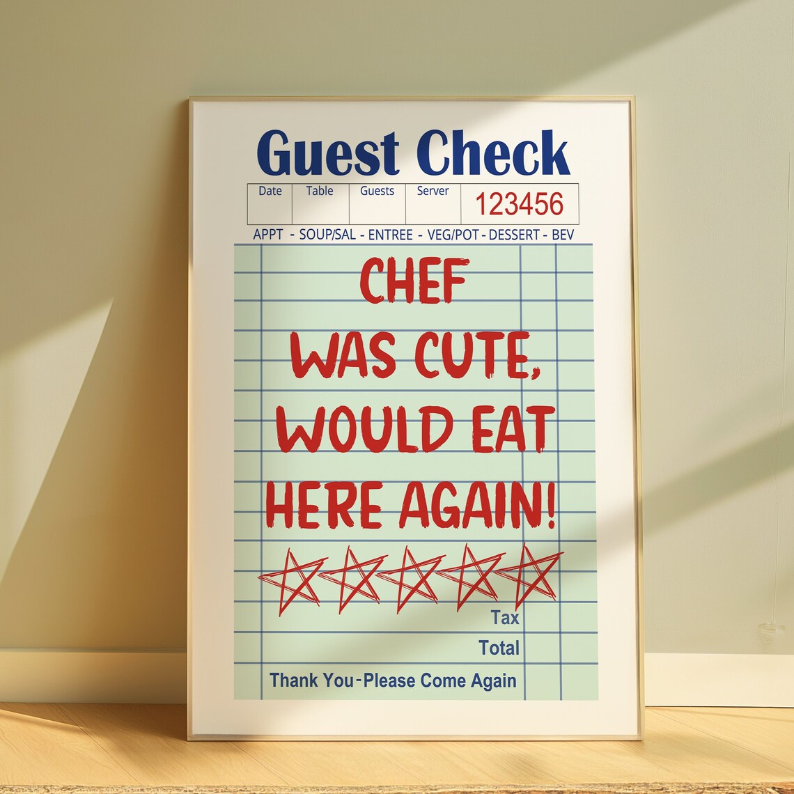Chef Was Cute Guest Check Kitchen Art Print