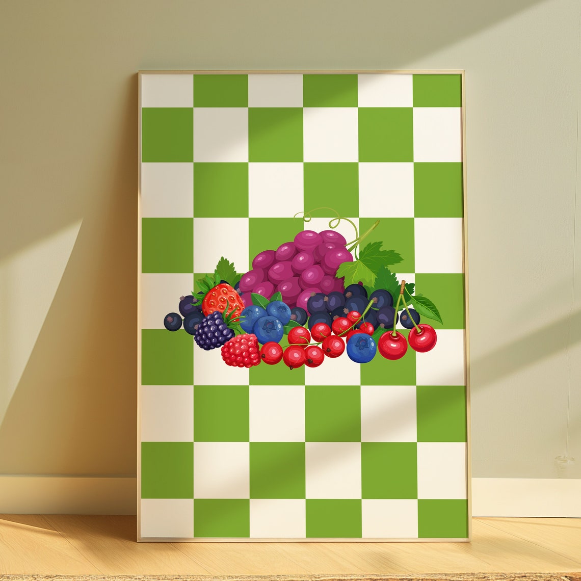 Checkerboard Juicy Fruit Pile Retro Green Kitchen Food Poster - Image 4