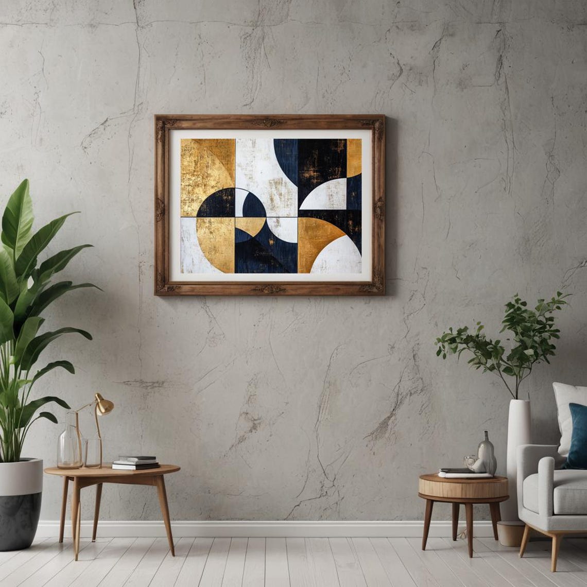 Bauhaus Geometric Arches Gold Navy White Abstract Art Poster - Image 3