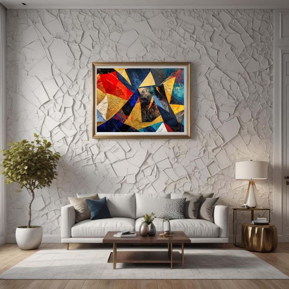 Geometric Abstract Gold Navy Shards Modern Gallery Art Poster - Image 2