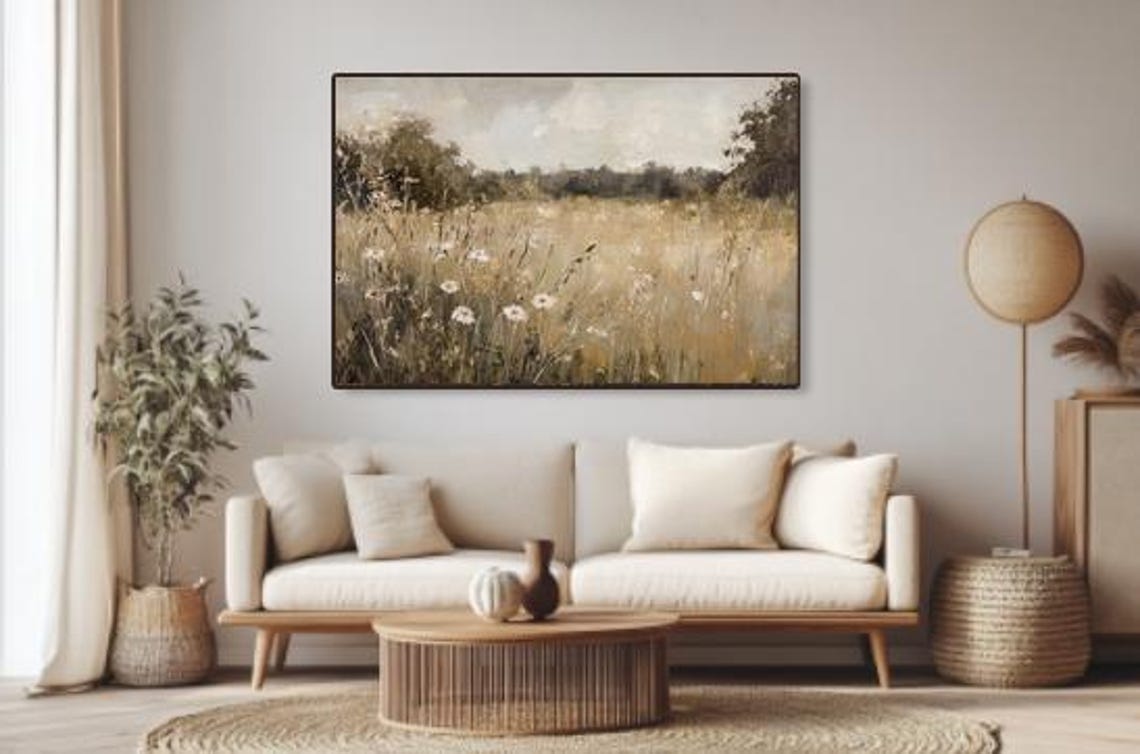 Wildflower Field Landscape Wall Art Vintage Landscape Oil Painting Country Field Wall Art Print Art Prints Ai Art - Image 2