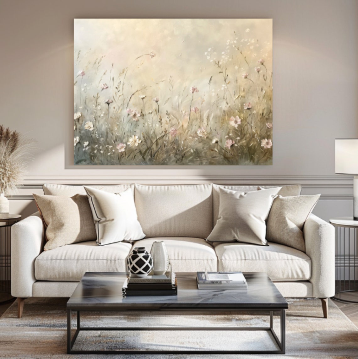 Soft Beige Wildflower Meadow Neutral Botanical Painting Poster - Image 3