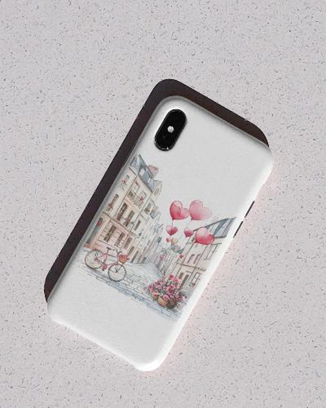 Parisian Street Watercolor Heart Balloons Pink Bicycle Poster - Image 3