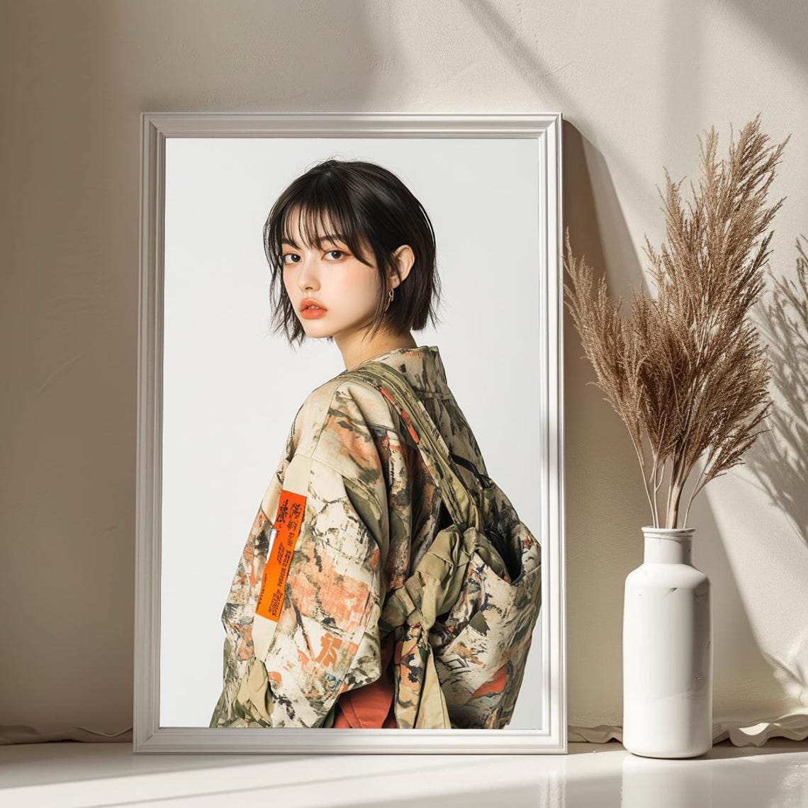 Stylish Modern Streetwear Portrait Of A Japanese Lady In Traditional Clothes Edgy Asian Fashion Photography Wall Art - Image 2