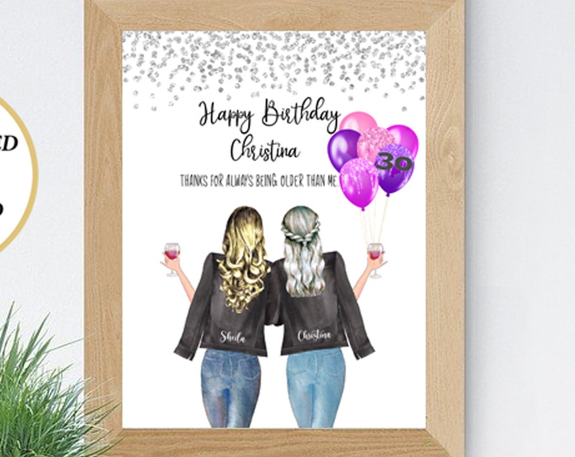 Personalized 30th Birthday Best Friend Portrait Wine Gift Poster
