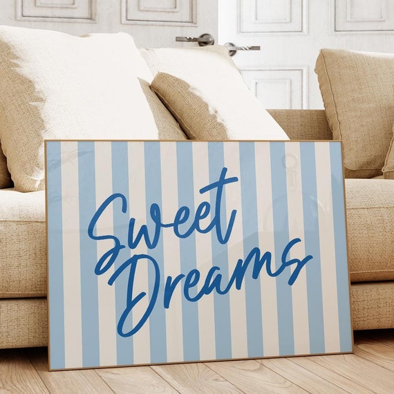 Sweet Dreams Poster Bedroom Decor Retro Wall Art Blue Typography Poster Coquette Room Decor Trendy Wall Art Cute Art