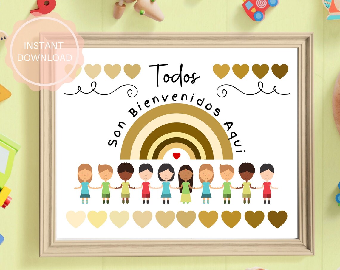 Todos Son Bienvenidos Aqui Spanish Welcome Kids Rainbow Poster - Image 6