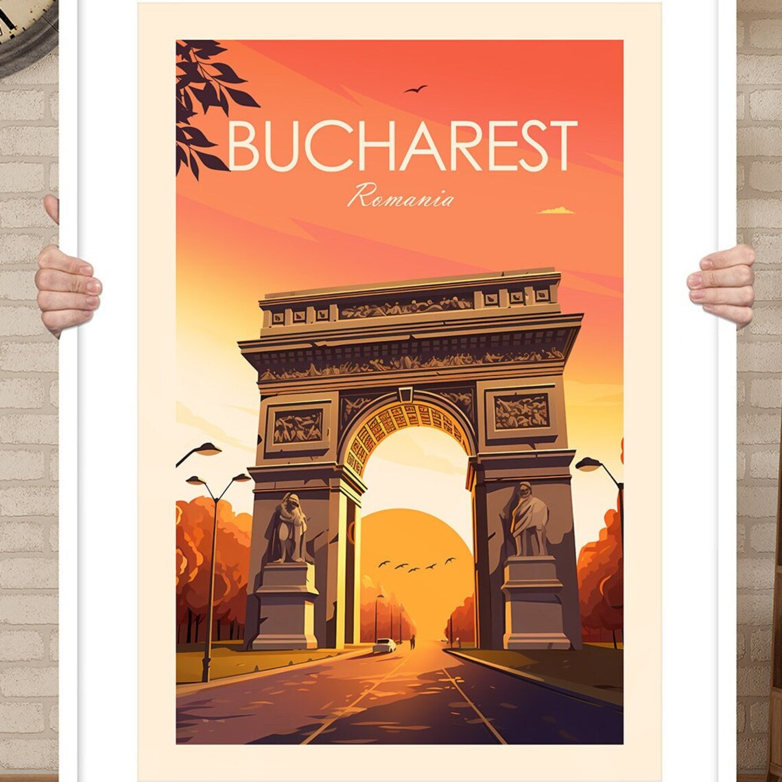 Bucharest Romania Arcul de Triumf Sunset Boulevard Landmark Poster - Image 2