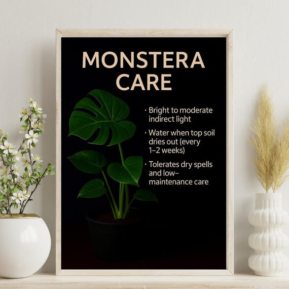 Monstera Deliciosa Care Tips Wall Art Houseplant Guide Indoor Plant Decor Botanical Poster Parent