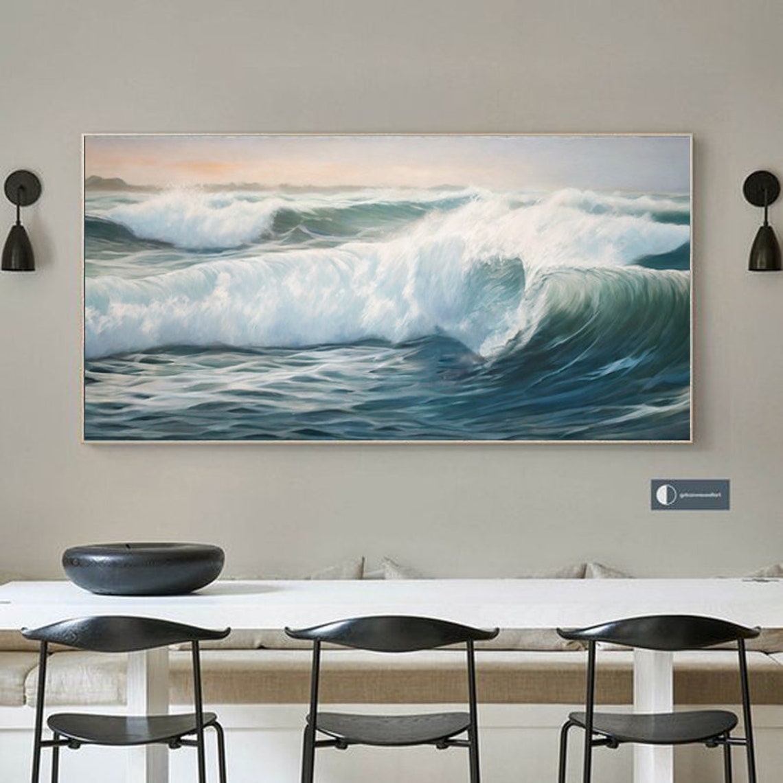 Morning Light Over Teal Ocean Waves Wide Surf Panoramic Art Poster - Image 6