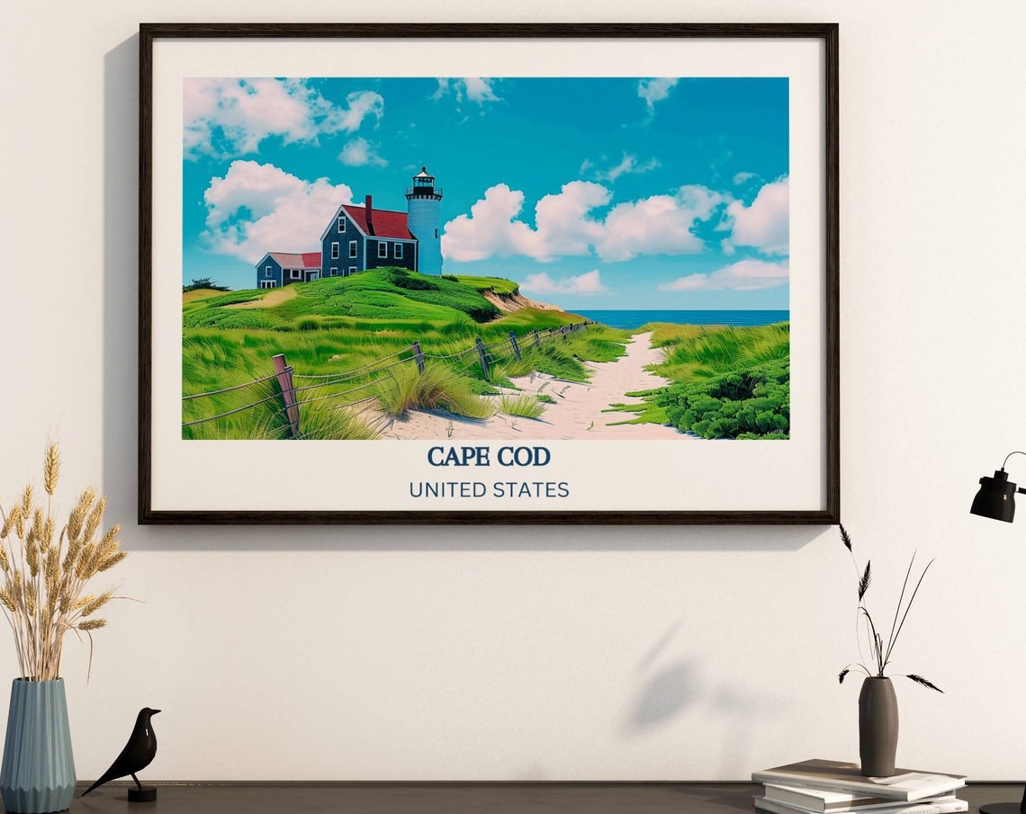 Cape Cod United States Lighthouse Dunes Sunny Beach Travel Poster