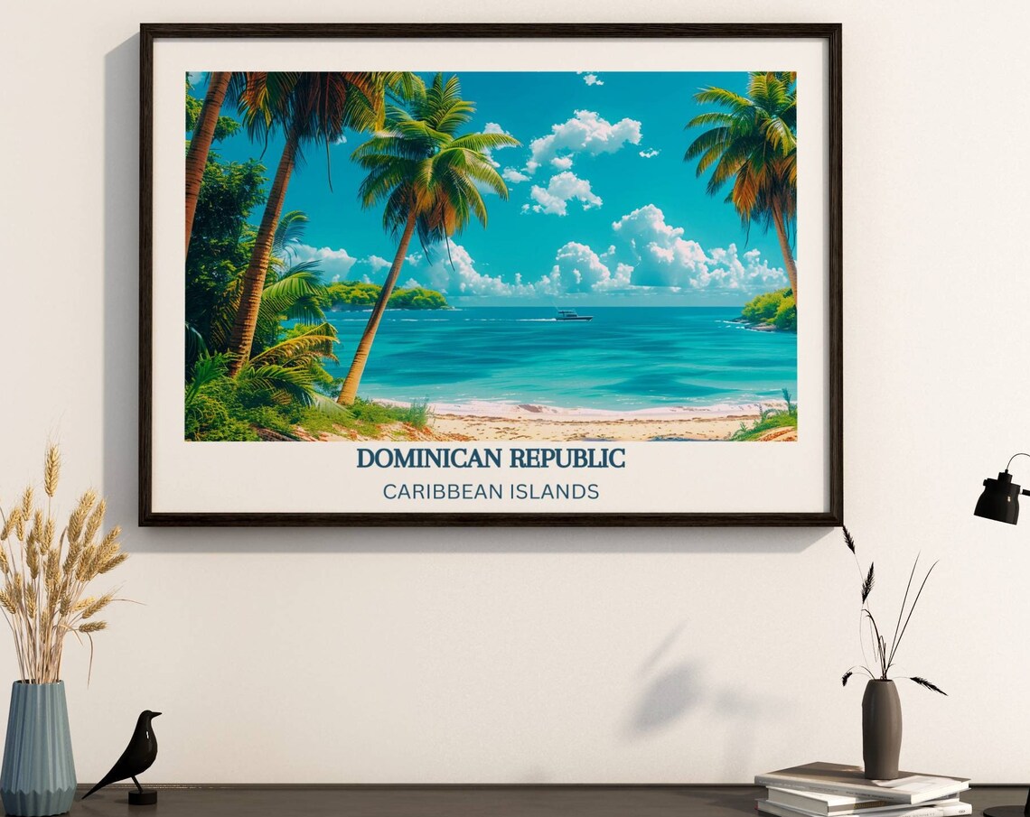 Dominican Republic Palm Trees Over Turquoise Caribbean Sea Scene Poster - Image 4