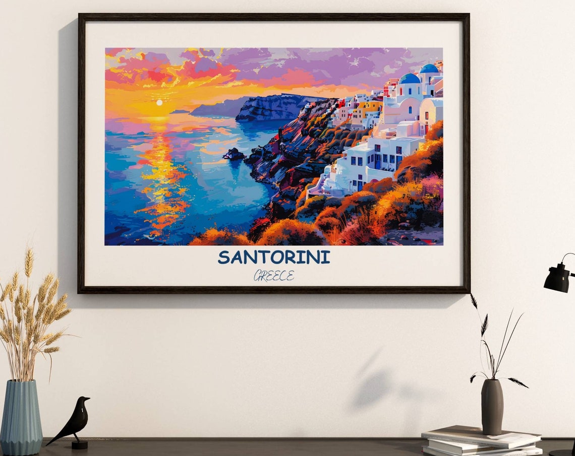 Santorini Caldera Sunset in Warm Light from Oia Cliffs Poster