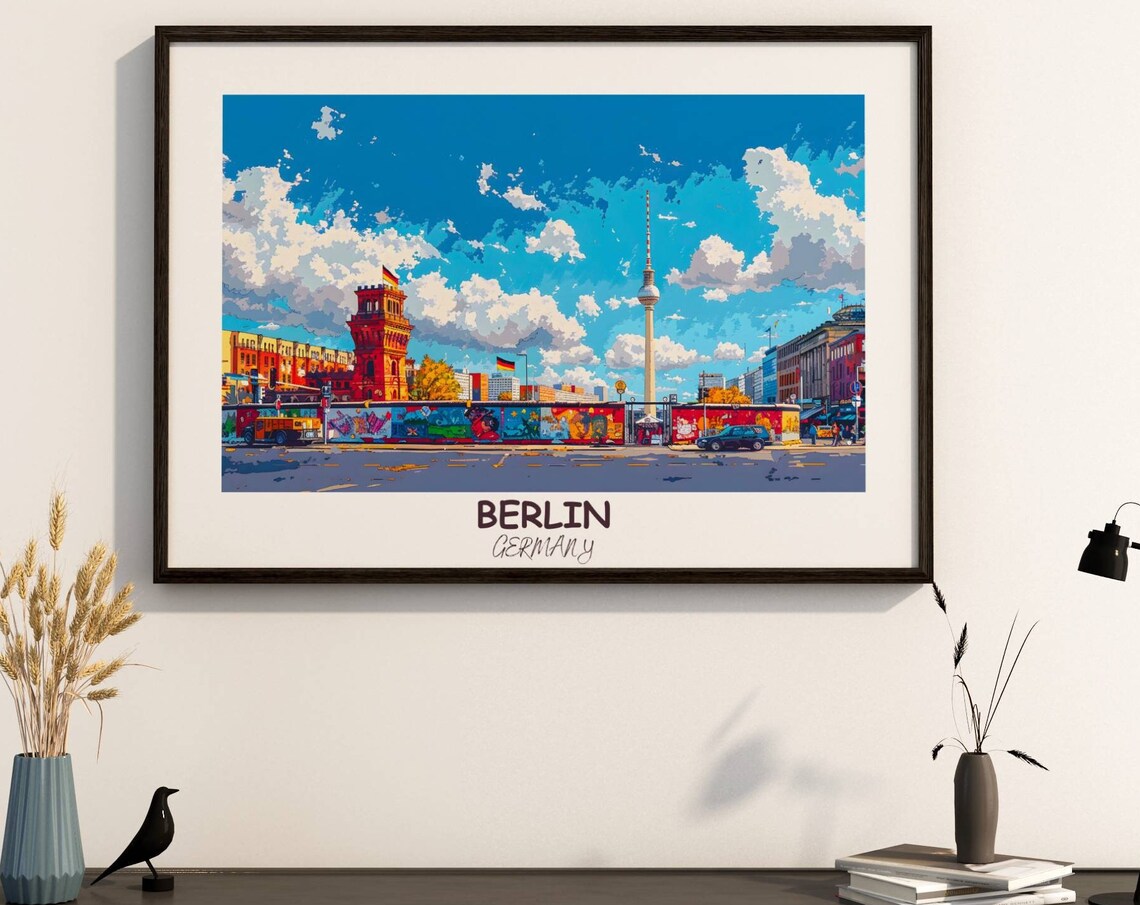 Berlin Graffiti Wall with TV Tower Colorful Street Scene Poster