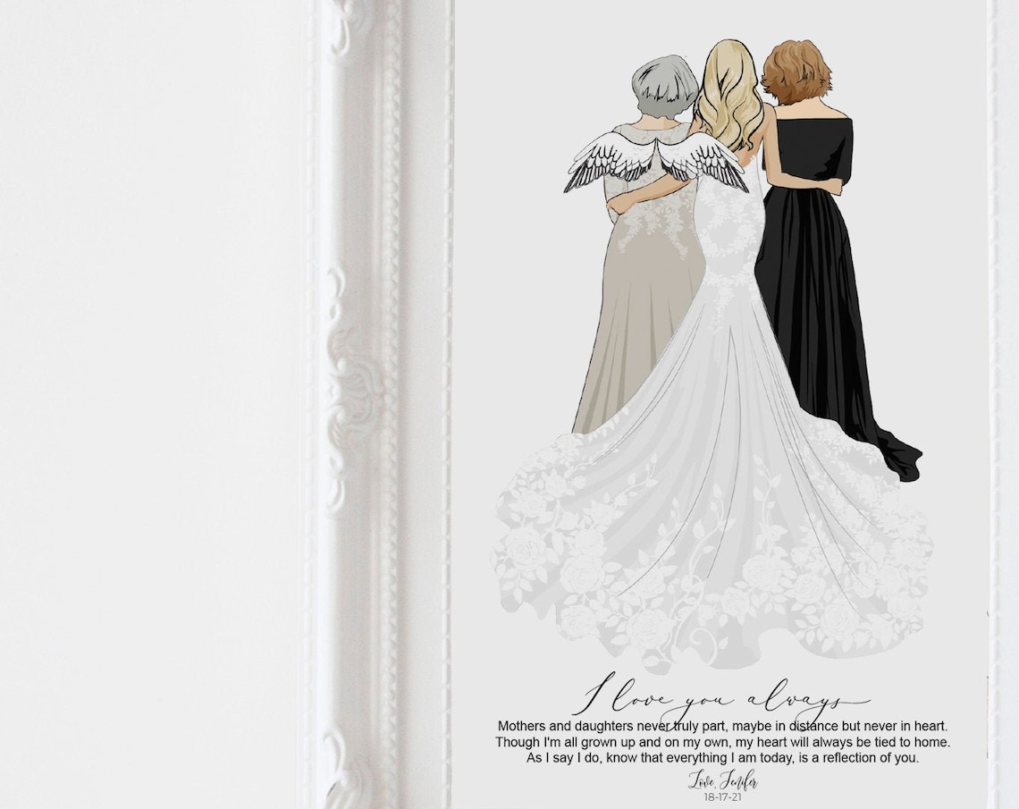 Personalized Mother And Daughter Family Drawing Art Print