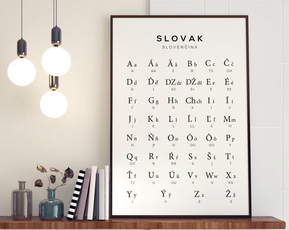 Slovak Alphabet Art Language Learning Wall Art Black White Print Instant