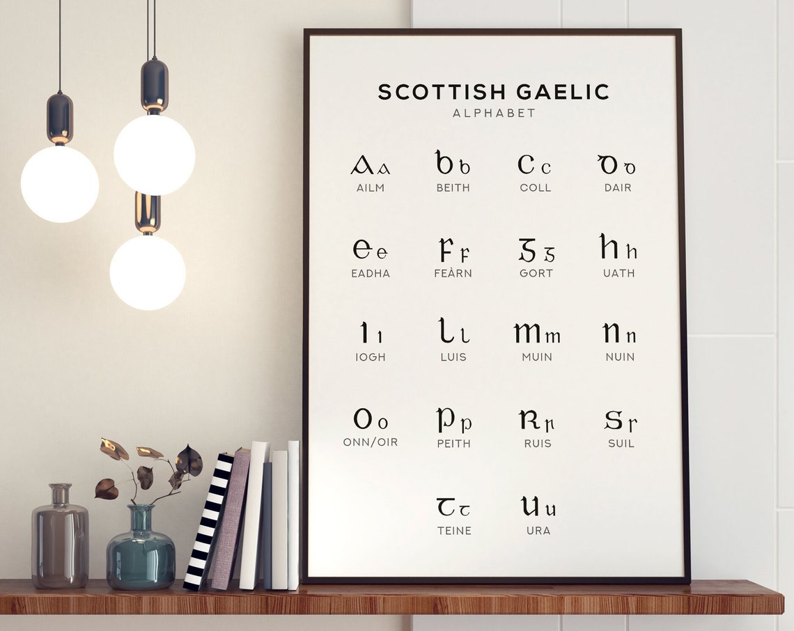 Scottish Gaelic Alphabet Art Language Learning Print Black White Wall Art Instant