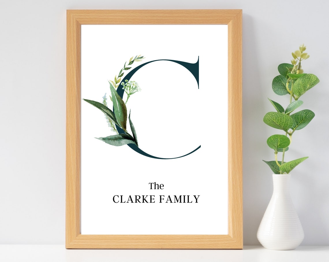 Clarke Family Botanical Monogram Letter C Personalized Poster