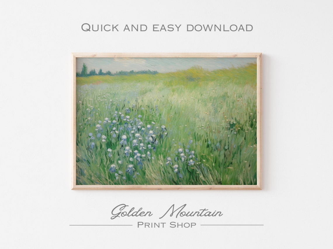 Blue Iris Field in Van Gogh Style Bold Brushstroke Meadow Poster - Image 3