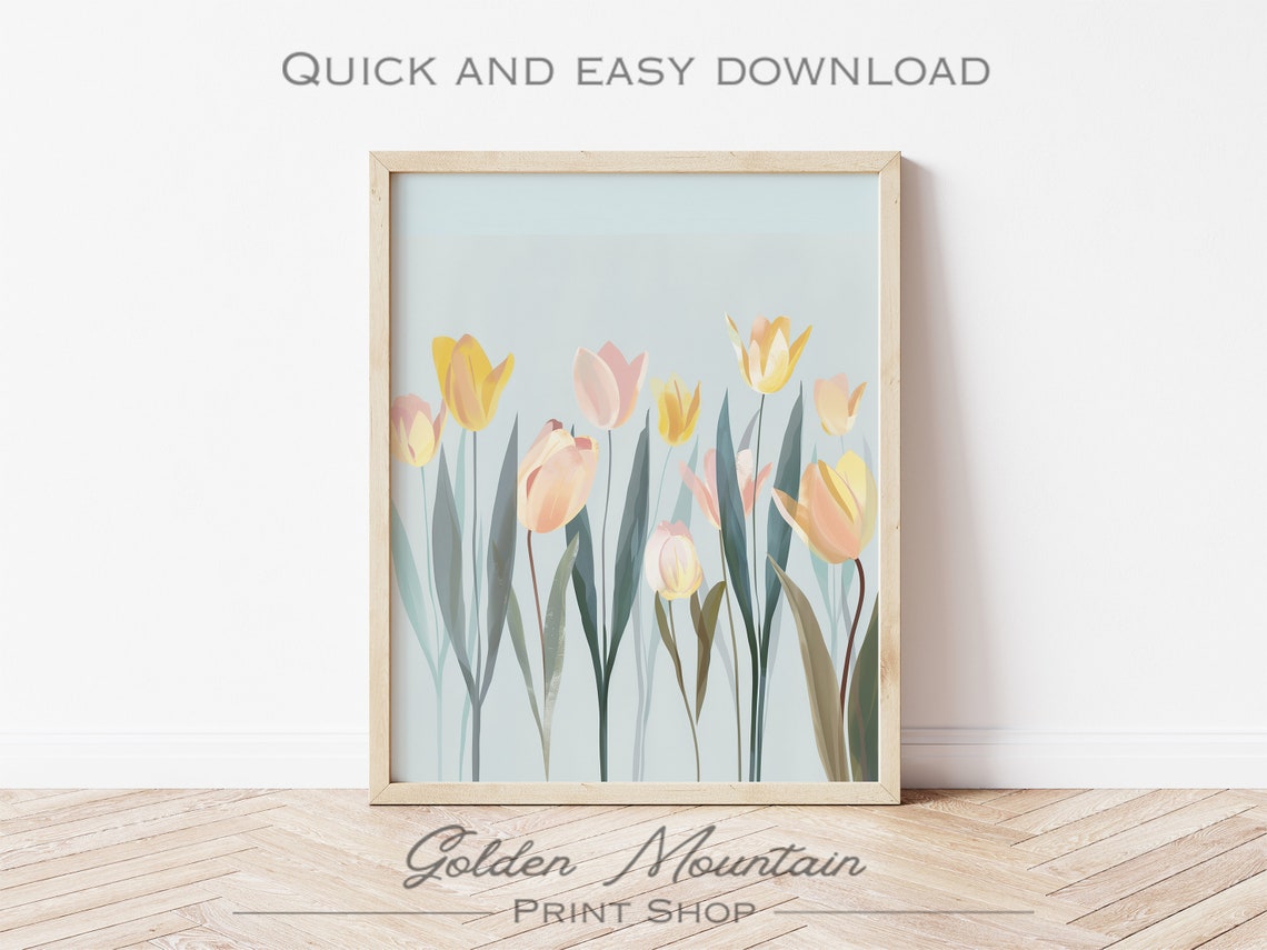 Pastel Tulips Modern Minimalist Floral Spring Bloom Decor Wall Art - Image 3