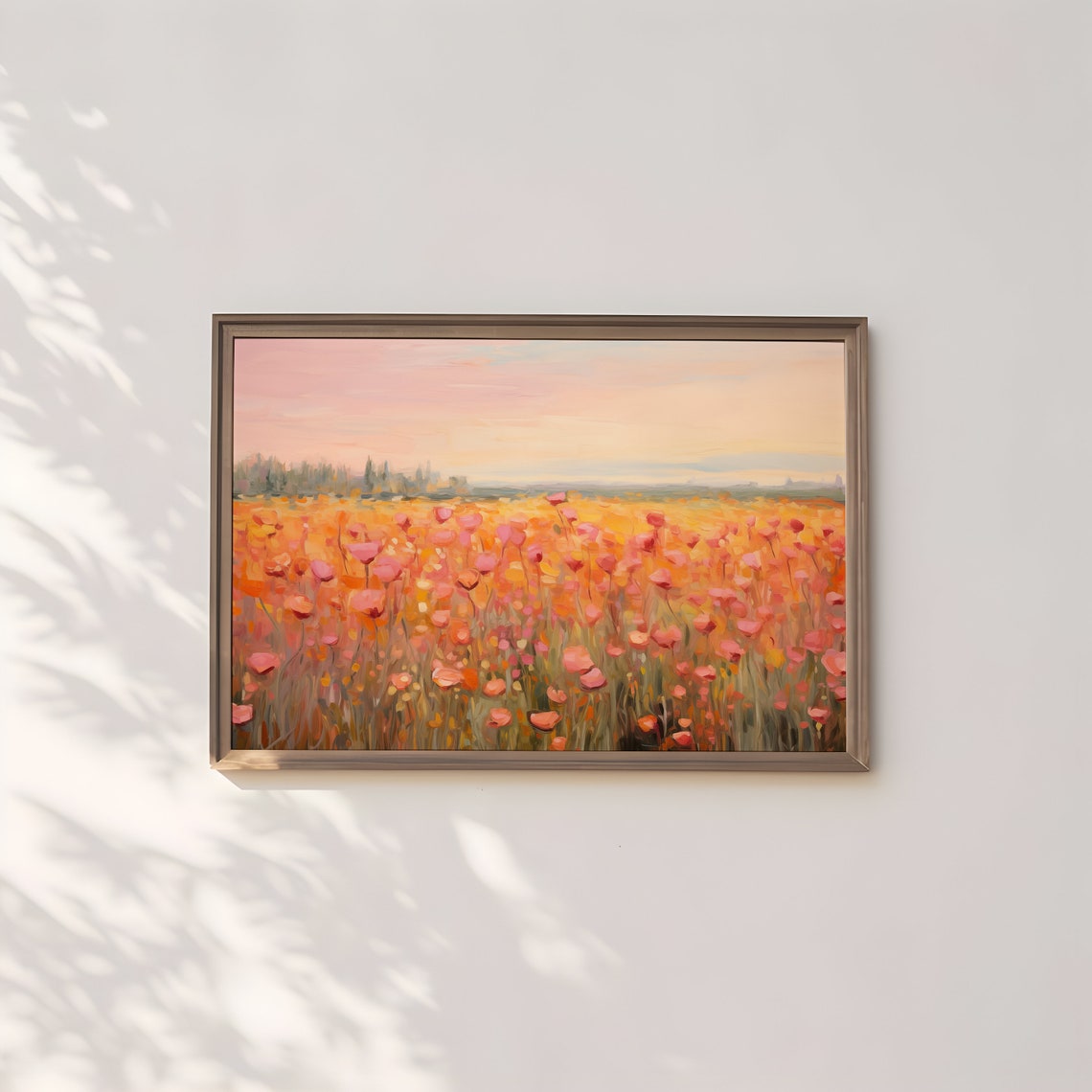 Orange Poppy Field At Sunset Impressionist Floral Meadow Wall Art - Image 2