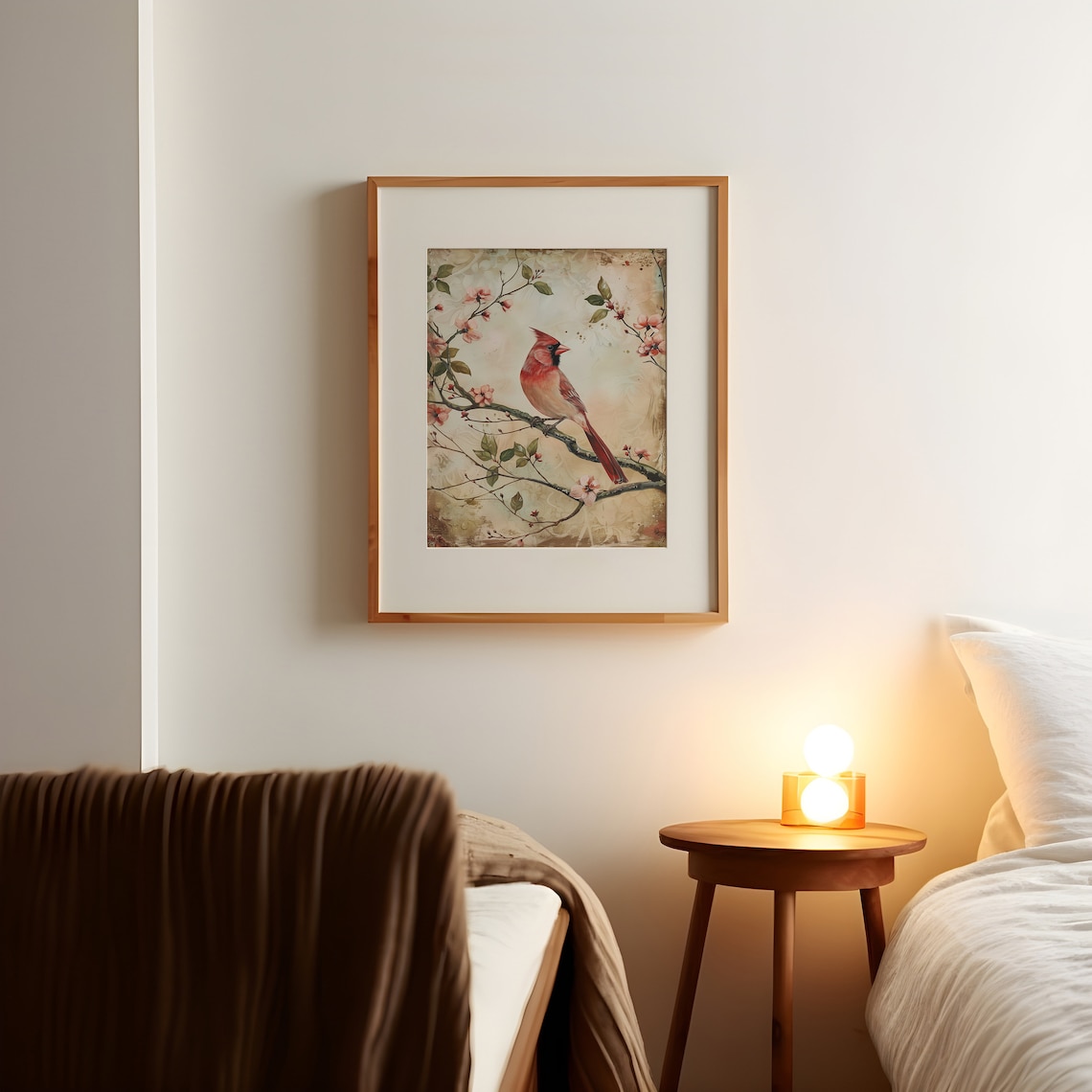 Vintage Cardinal Bird Print, Neutral Farmhouse Decor - Image 2