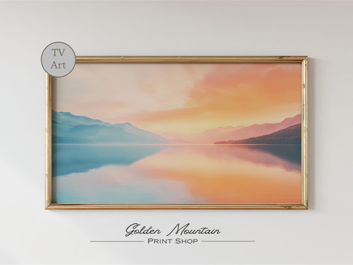 Sunset Over Still Mountain Lake in Golden Hour Scenic Poster - Image 2