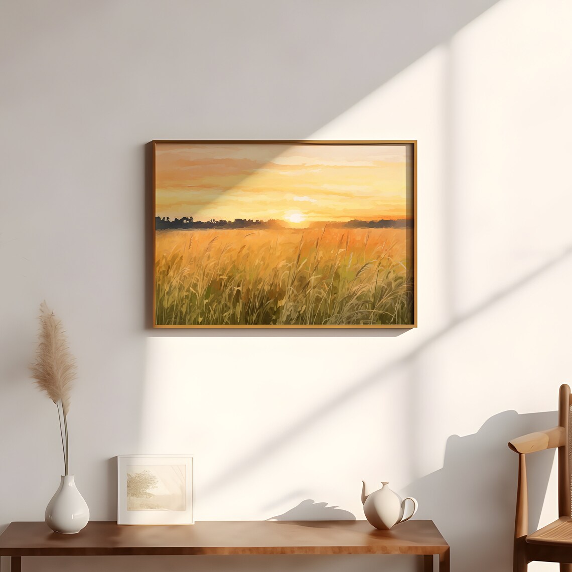 Country Landscape Fall Grass Field Oil Painting Art Print - Image 2