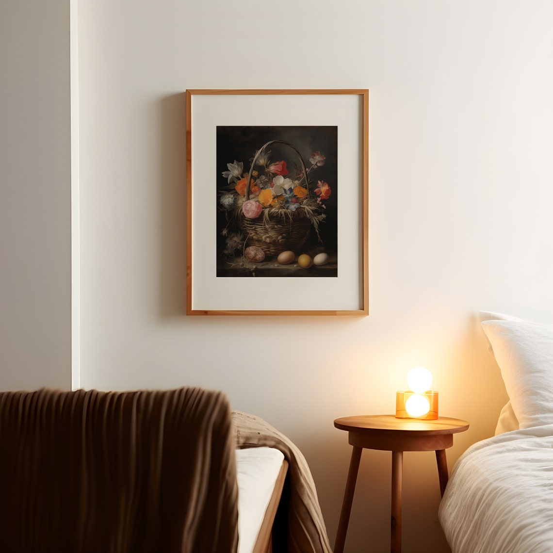 Dark Academia Flower Basket with Easter Eggs Spring Still Life Print - Image 2