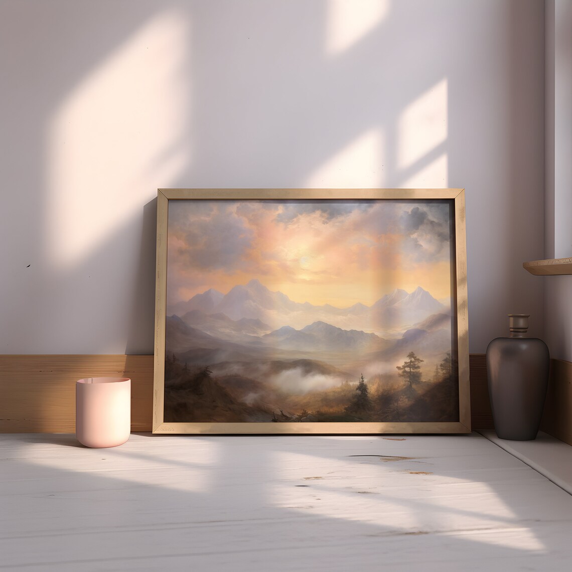 Rustic Mountain Landscape, Vintage Sunrise Art Print - Image 3