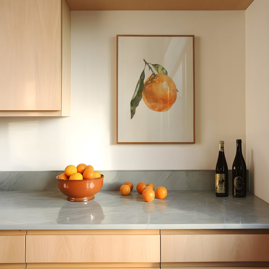 Single Orange Fruit Watercolor Minimalist Kitchen Wall Poster - Image 2