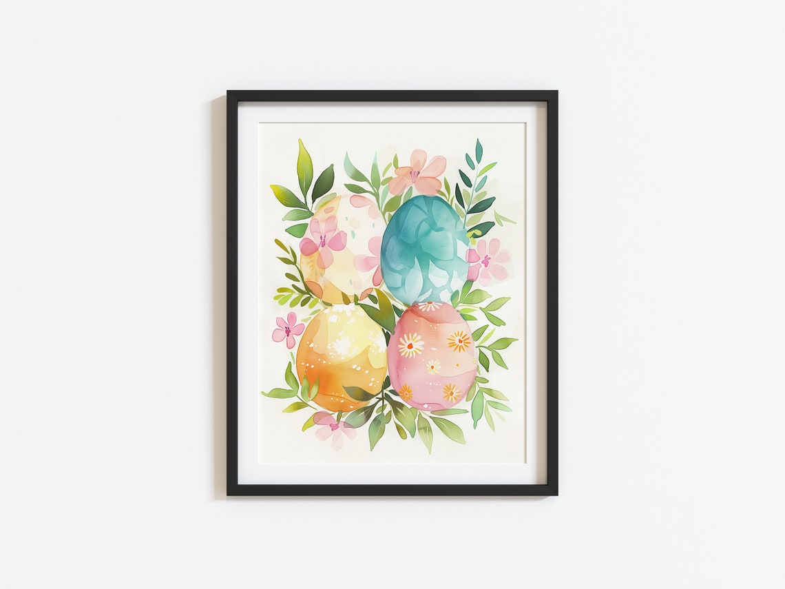 Watercolor Easter Eggs Floral Spring Botanical Nursery Wall Art - Image 3