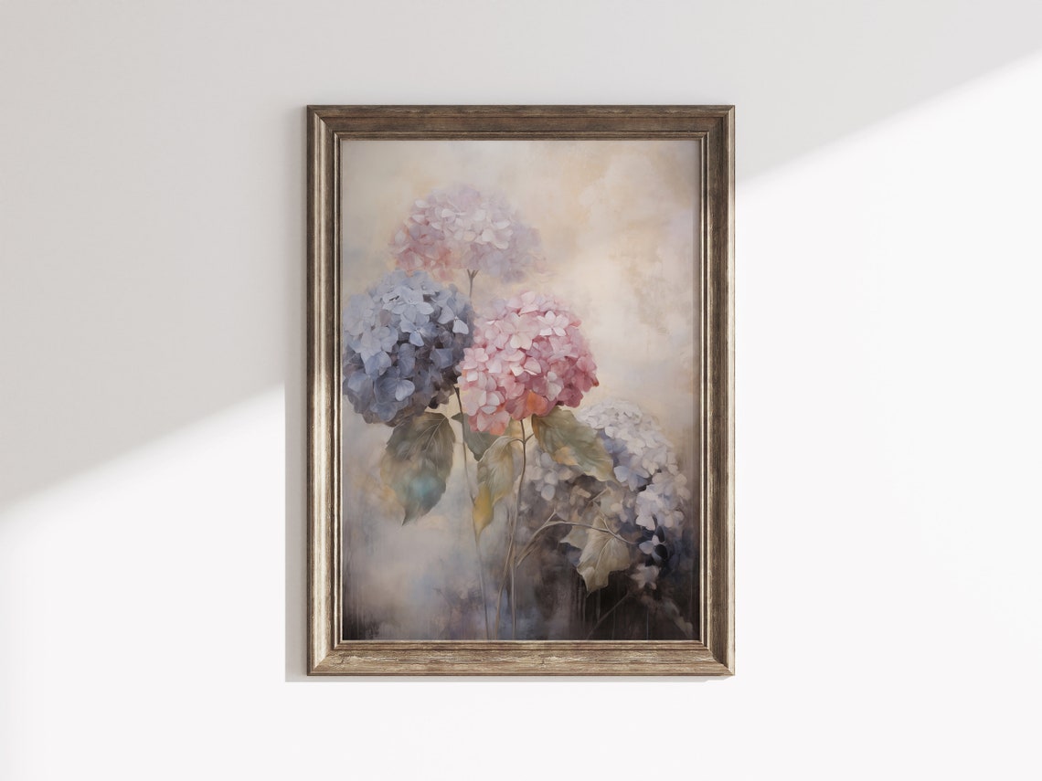 Hydrangea Blooms Pink Blue Soft Watercolor Floral Decor Wall Art - Image 3