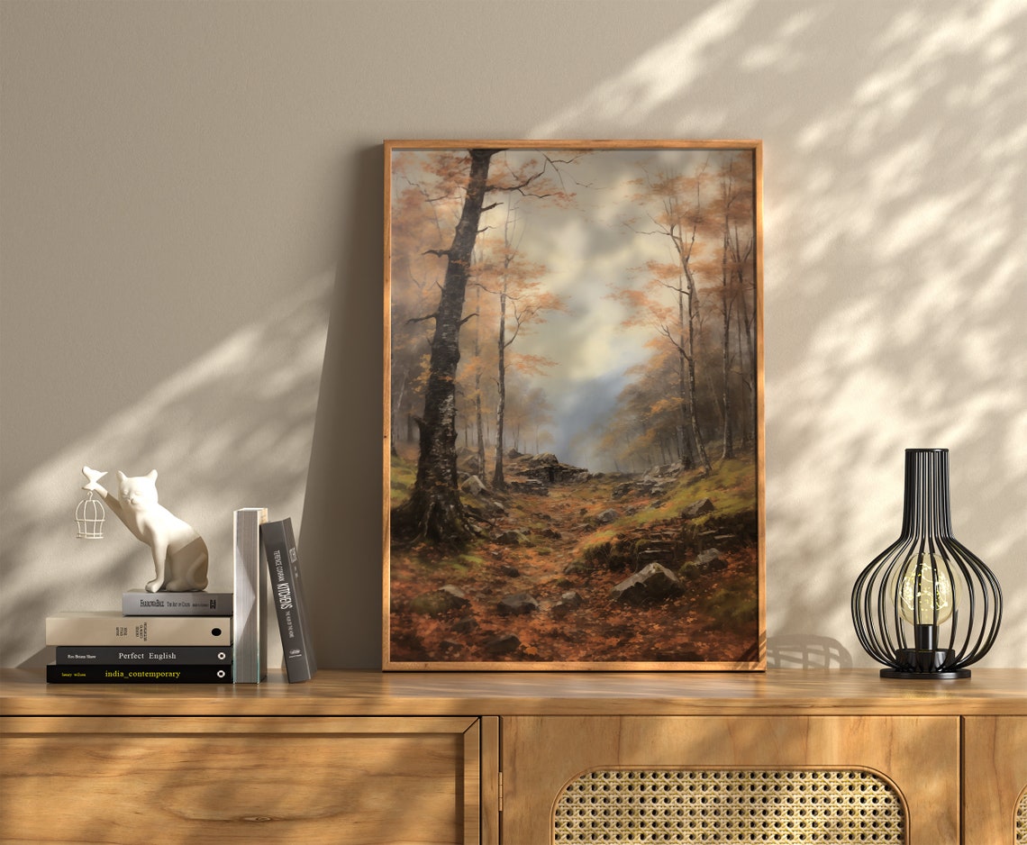 Autumn Forest Stone Ruins Birch Trees Vintage Woodland Wall Art - Image 2