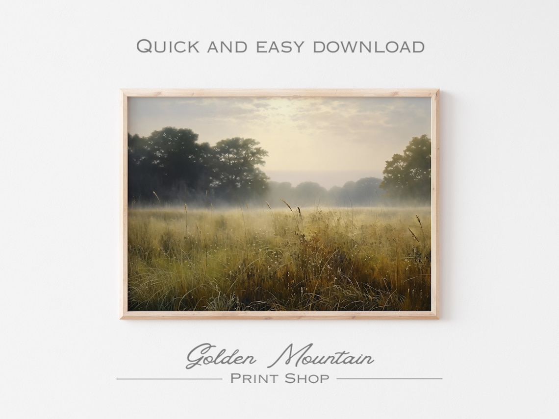 Green Countryside Landscape Art Print, Vintage Rustic - Image 2