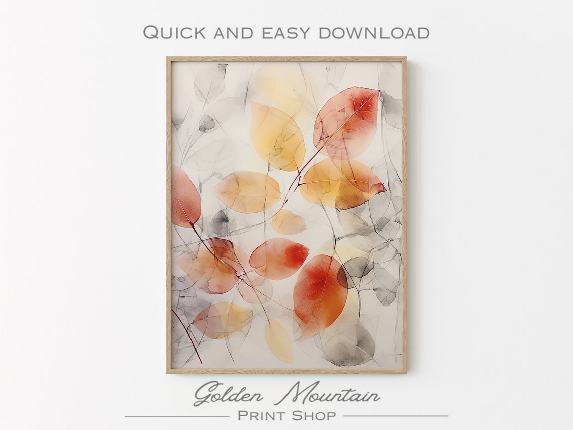 Watercolor Autumn Leaves In Orange Red Yellow Botanical Poster - Image 3