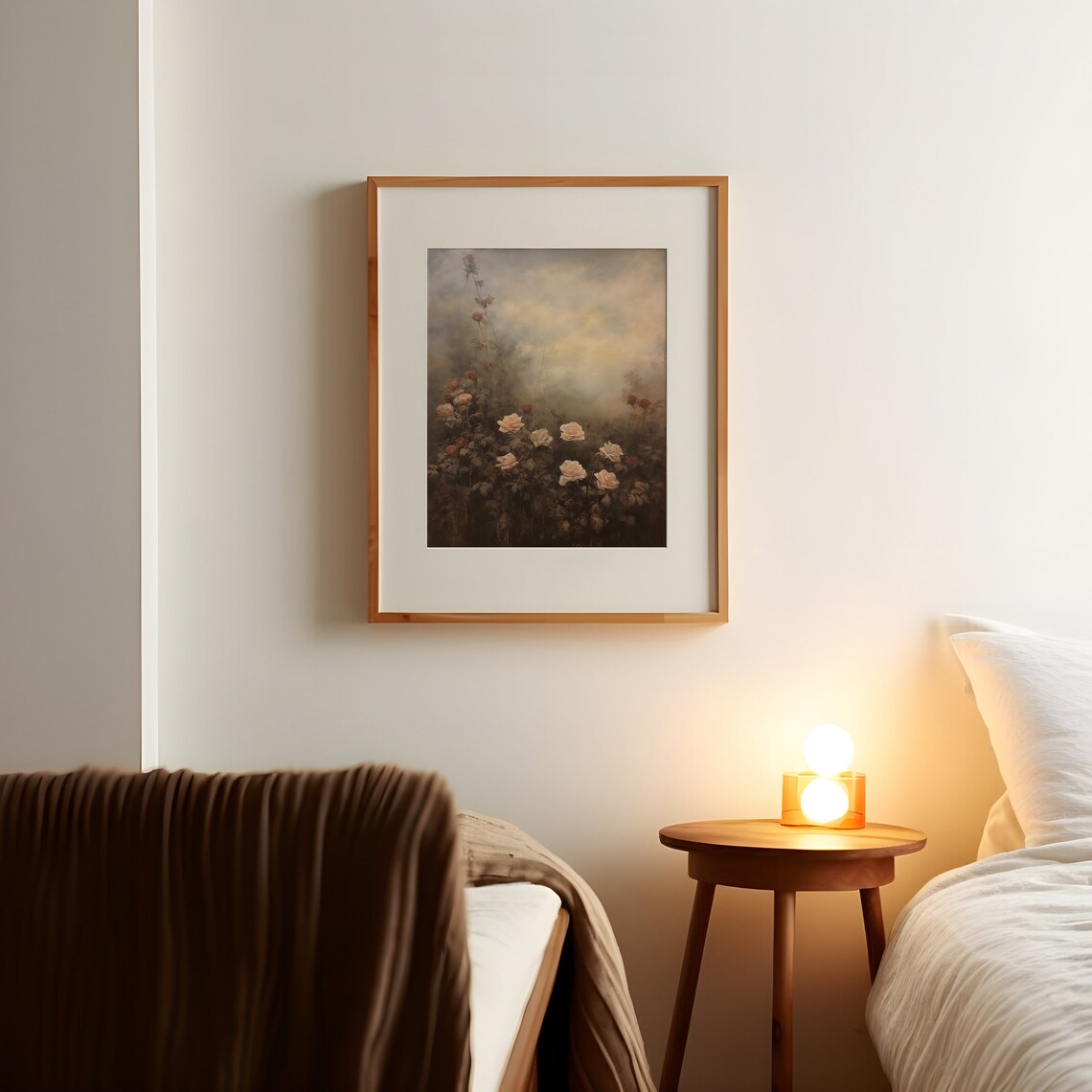 Moody Vintage Roses Cream and Red Dark Floral Oil Painting Style Poster - Image 2