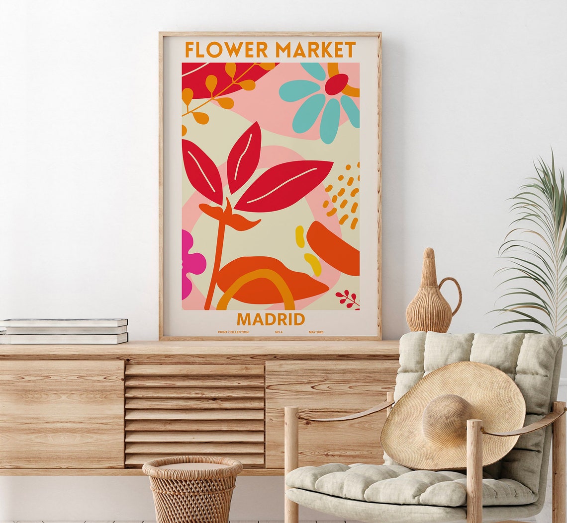 Flower Market Print Flower Market Poster Madrid Flower Market Poster Flower Shop Signflower Wall Flower Print Florist Gift