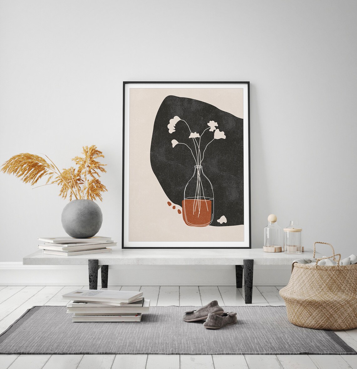 Terracotta Vase Wildflowers Abstract Botanical Minimalist Art Poster