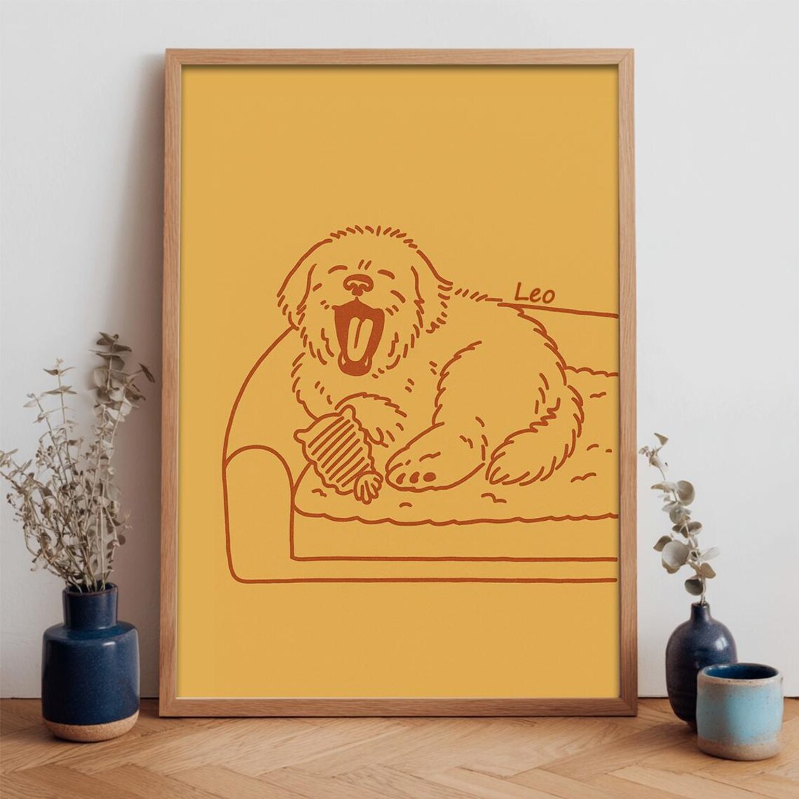 Chase the Golden Retriever Cartoon Holding Tulip Yellow Blue Wall Art - Image 4