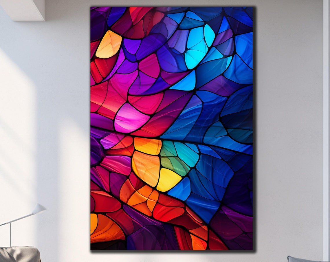 Abstract Stained Glass Mosaic Art Bold Red Blue Modern Wall Poster