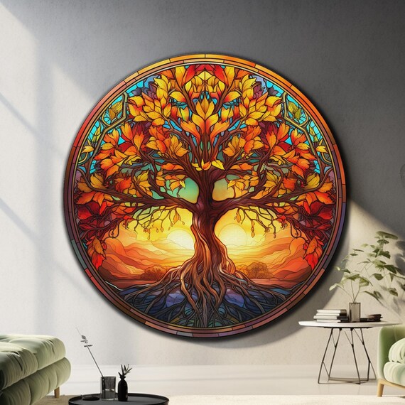 Tree Of Life Uv Printed Round Tempered Glass Large Wall Art Wall Decor Home Decor Circle Wall Art Round Wall Art Gift Housewarming Gift