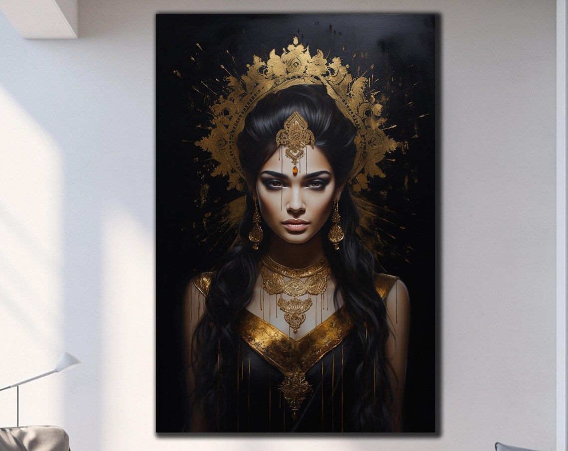 Divine Goddess Black Gold Indian Jewelry Sacred Feminine Art Poster