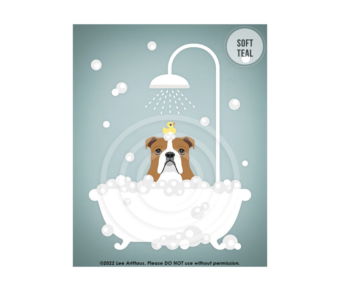 Brown English Bulldog Taking Bubble Bath Pink Wall Decor Poster - Image 4