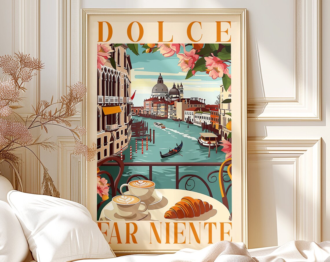 Dolce Far Niente Venice Travel Poster, Italian Quote