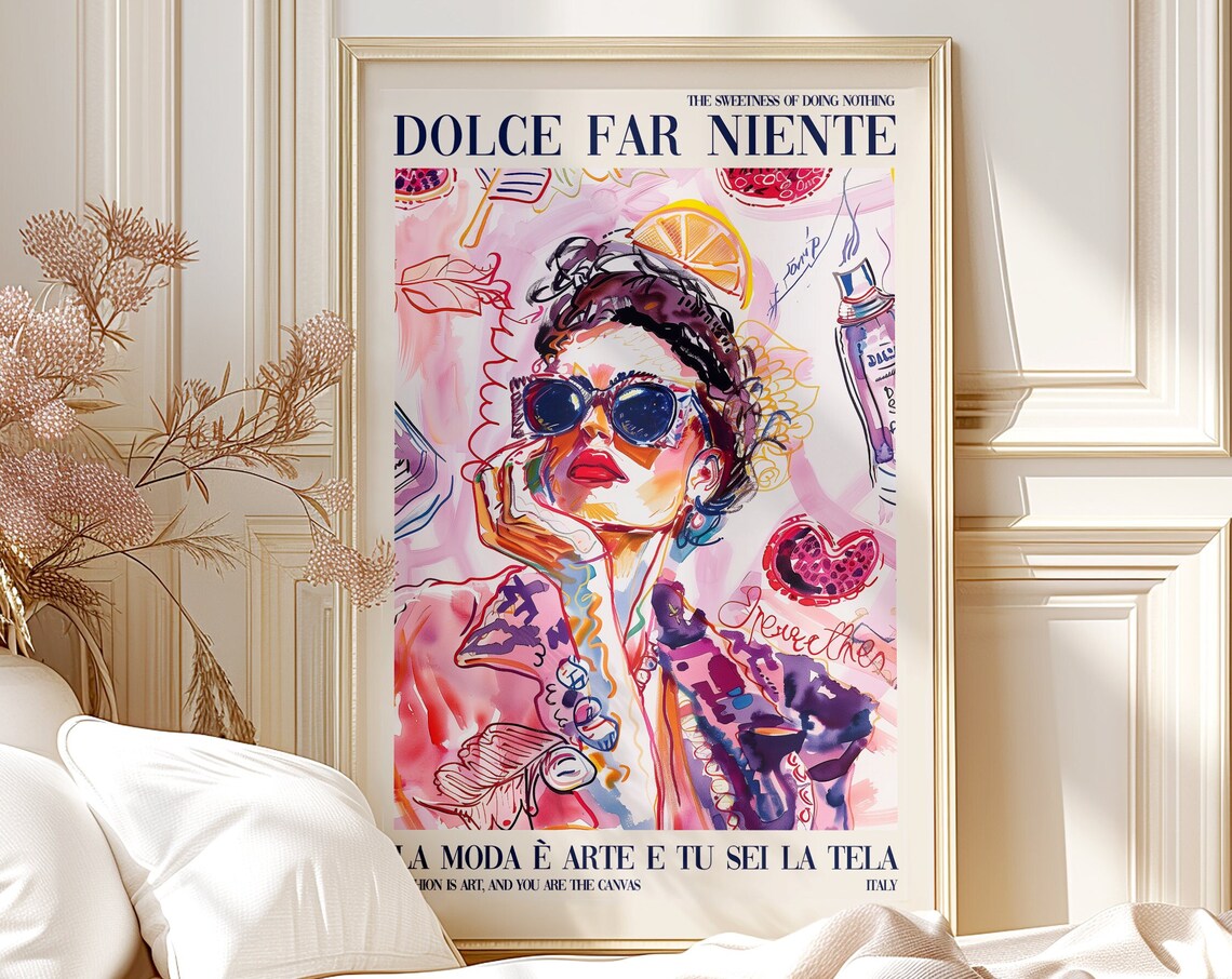 Dolce Far Niente Retro Woman Beach Lemon Sorbet Poster Italy