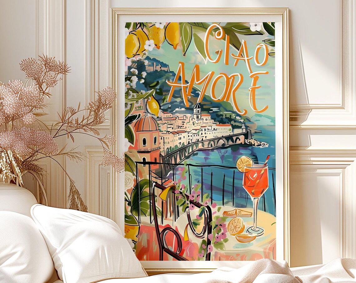 Ciao Amore Retro Positano Amalfi Coast Art Print